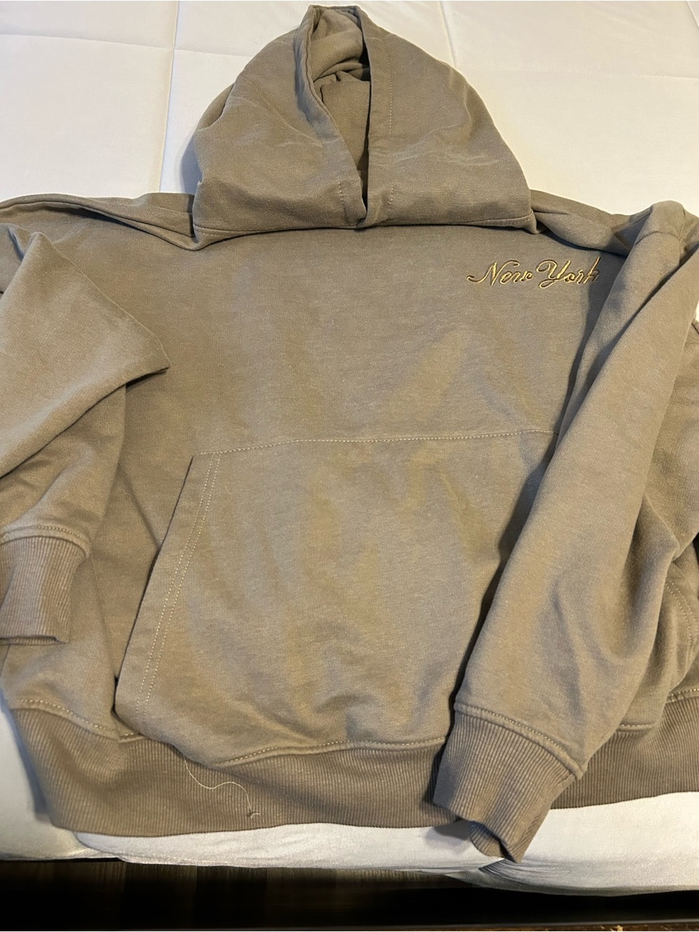 Beige 'New York' Embroidered Hoodie